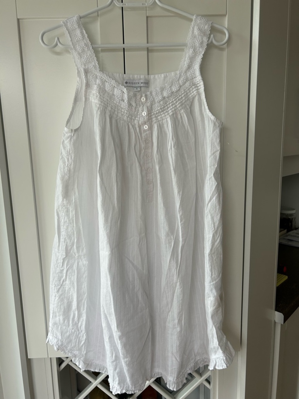 Eileen West Small White Cotton Sleeveless Long Nightgown Lace Cottagecore